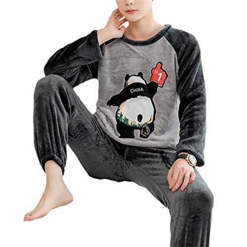 tinetill Nachtwäsche Herren Schlafanzug Warm Fleece Pyjama Set Winter Langarm Shirt und Pyjamahose Schlafhose Zweiteilig Fleece Loungewear von tinetill