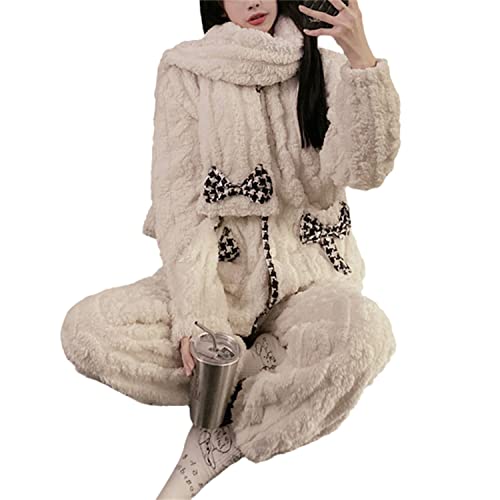 tinetill Schlafanzüge für Damen Zweiteiliger Fleece Pyjama Set Lang Nachtwäsche Winter Warm Plüsch Hausanzug von tinetill