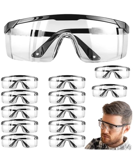 14 Stück Schutzbrillen,Multifunktionsbrille,Schutzbrille für Brillenträger,Laborbrille damen,Antispeichel Augenschutzbrille,Schutzbrille Verstellbar für Baustelle, Werkstatt, Fahrrad-Fahren, Joggen von tintoke