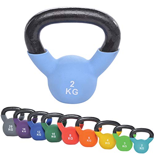 top vit Kettlebell I Schwunghantel aus massivem Guss I Kettle Bell mit Vinyüberzug I Kugelhantel 2-20 kg (02kg - hellblau) von top vit