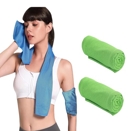 topolenashop 2 Stück Kühlendes Handtuch aus Mikrofaser, 30 x 85 cm, Handtuch für Fitnessstudio, Yoga, Fitness, erfrischender Hals, saugfähig, für Sport und Training (Neongrün, 30 x 85 cm) von topolenashop