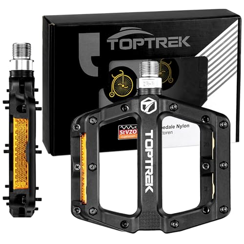 toptrek Fahrradpedale mit StVZO Reflektoren, Pedale Fahrrad Nylon Composite Flatpedale, 3 Bearing rutschfest MTB Pedale, 9/16 Zoll Fahrrad Pedalen Set für Rennrad/Mountainbike/Trekking/BMX/E-Bike von toptrek