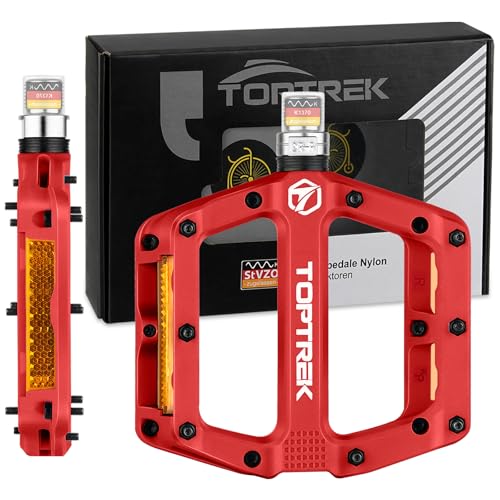 toptrek Fahrradpedale mit StVZO Reflektoren, Pedale Fahrrad Nylon Composite Flatpedale, 3 Bearing rutschfest MTB Pedale, 9/16 Zoll Fahrrad Pedalen Set für Rennrad/Mountainbike/Trekking/BMX/E-Bike von toptrek