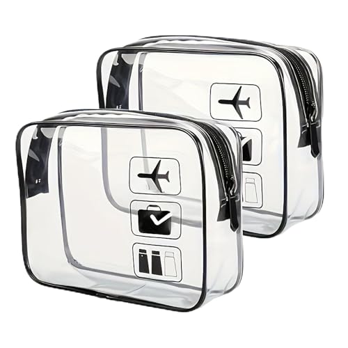 2 Stück Kulturbeutel, Transparent, TSA-genehmigt Kulturtasche zum Transport von Flüssigkeiten, Kosmetiktasche Durchsichtig, Handgepäck-Reisezubehör von trabag