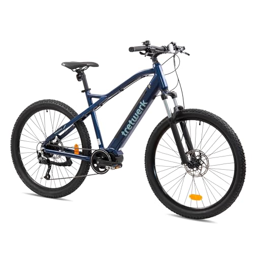 TRETWERK - 27,5 Zoll E-Bike Mountainbike - Commander blau - Pedelec Mountainbike mit 9 Gang Shimano Kettenschaltung - Elektrofahrrad MTB Hardtail mit Hecknabenmotor 250W, 36V von tretwerk DIREKT gute Räder