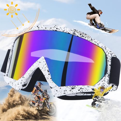 truee Skibrille, Ski Goggles, Snowboard Brille, Anti-Nebel Snowboard Brille, Snowboardbrille für Brillenträger, Schneebrille Verspiegelt, Motorradbrille, Uv-Schutz Skibrillen, 6,89x2,17x2,95Zoll(Bunt) von truee