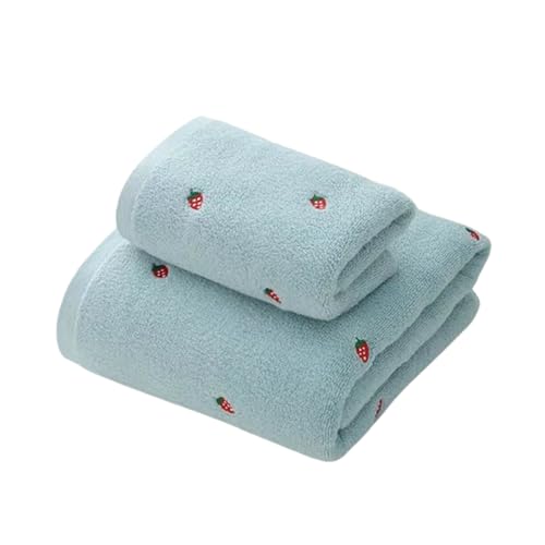 tuwiwol 2er Pack leichtes und bequemes Designer Handtuch Set für Damen, Baumwolle, Handtuch Set mit Erdbeer Stickerei, Blaugrünes Set tuwiwol 2er Pack leichtes und bequemes Designer Handtuch Set für Damen, Baumwolle, Handtuch Set mit Erdbeer Stickerei, Blaugrünes Set von tuwiwol