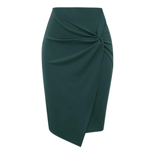 tuwiwol Angenehm zu tragende, sexy, solide Damenröcke, leicht zu reinigen, hochwertiger Polyester Midi Bleistiftrock mit elastischer Taille und Stretch, Grün, L von tuwiwol