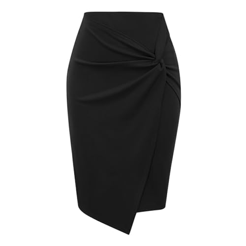 tuwiwol Angenehm zu tragende, sexy, solide Damenröcke, leicht zu reinigen, hochwertiger Polyester Midi Bleistiftrock mit elastischer Taille und Stretch, Schwarz, M von tuwiwol