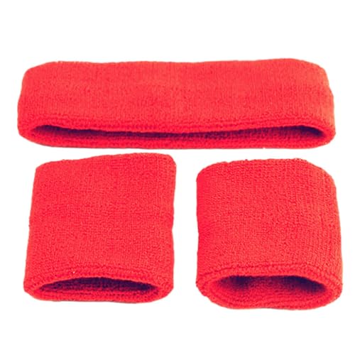 tuwiwol Sport Stirnband und Handgelenk Schweißbänder, bequem, feuchtigkeitsableitend, Verletzungsprävention, Baumwoll Schweißbänder Set, einfach zu tragen, Rot von tuwiwol