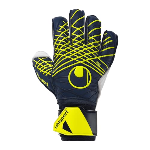 uhlsport Fußball Torwarthandschuhe Prediction Soft Flex Frame - Torwarthandschuhe für Kinder und Erwachsene mit Fingerschutz, Marine/weiß/Fluo gelb, 6.5 von uhlsport
