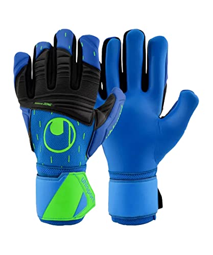 uhlsport AQUASOFT HN Torwarthandschuhe Torhüter Keeper Fußball Soccer Gloves mit Handgelenk-Fixierung - speziell für Nasswetter - Pacific blau/schwarz/Fluo grün - Größe 9.5 von uhlsport