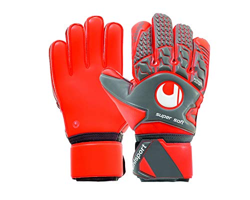 Uhlsport Erwachsene Torwarthandschuhe AERORED-Supersoft-In den Größen 6-11 Innenhand Keeper-Handschuhe entwickelt mit Profis-Optimaler Halt und Grip, langlebig, Dark grau/Fluo rot/Weiß, 7 von uhlsport