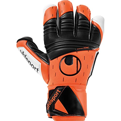 uhlsport SUPER Resist+ HN halb-negativ Torwarthandschuhe Gloves für Erwachsene und Kinder Fußball Soccer Football - geeignet für jeden Untergrund - Fluo orange/weiß/schwarz - Größe 3.5 von uhlsport