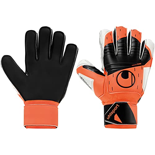 uhlsport Soft Resist+ Flex Frame Torwarthandschuhe Gloves für Erwachsene und Kinder Fußball Soccer Football - geeignet für jeden Untergrund - Fluo orange/weiß/schwarz - Größe 9.5 von uhlsport