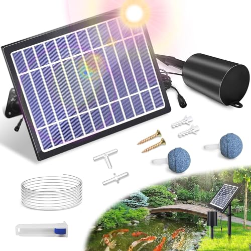 UKSUNVI Solar Teichbelüfter mit Luftpumpe 3 Modi (18H/36H/72H) Solar Belüfter für Teich Outdoor, 4W & 2200mAh Solarbetriebene Luftpumpe mit Blasenregler für Kleine Fische Teich, Aquarium von uksunvi