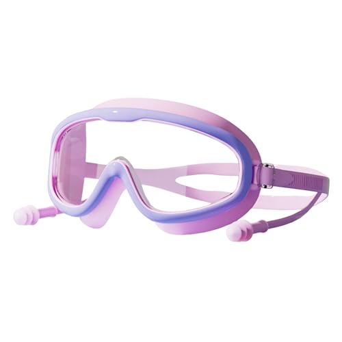ulafbwur Kinder-Schwimmbrille mit Nasenclip, wasserdicht, kein Auslaufen, beschlagfrei, UV-Schutz, klare Linse, für Jungen und Mädchen, Silikonbrille, Tauch- und Schnorchelausrüstung Pink Lila von ulafbwur