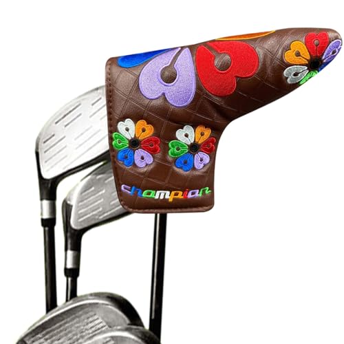 ulapithi Golfschlägerhülle aus PU-Leder, wasserdichte Golfschlägerhülle - PU-Leder-Stickerei-Golf-Putter-Schutz,Bunte Blütenblatt-Stickerei-Golf-Putter-Hülle für Damen von ulapithi