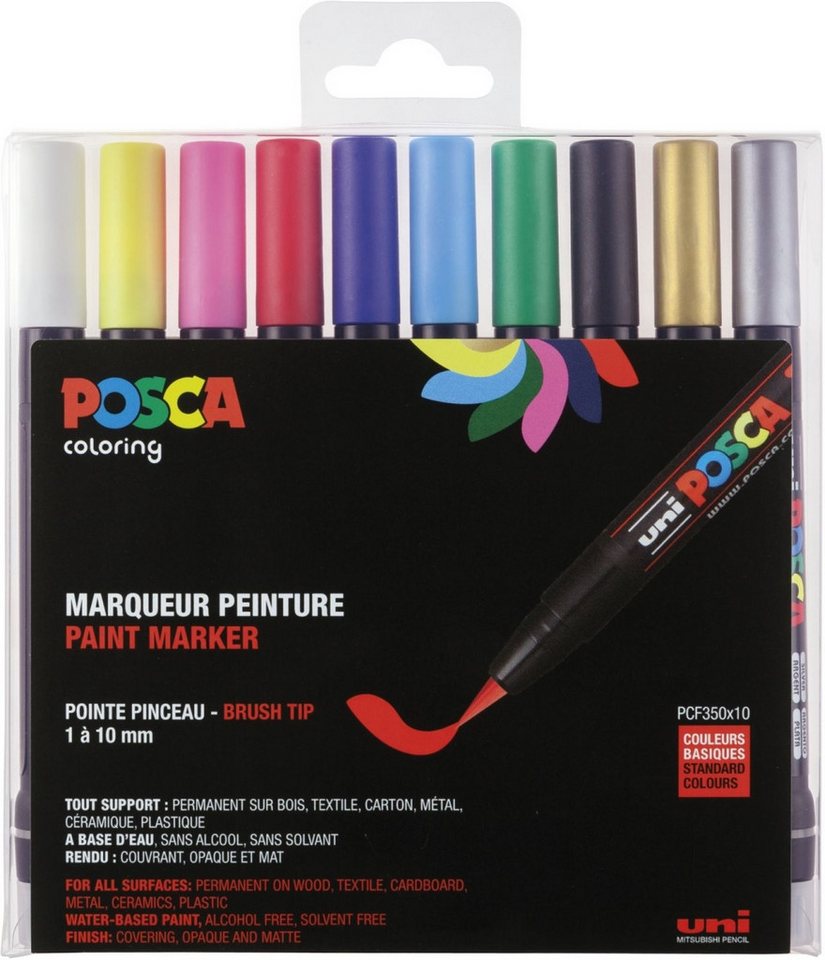 uni-ball Filzstift Fasermaler Uni Posca PCF-350 1-10mm sortiert VE=10 Stück (12 Stück) von uni-ball