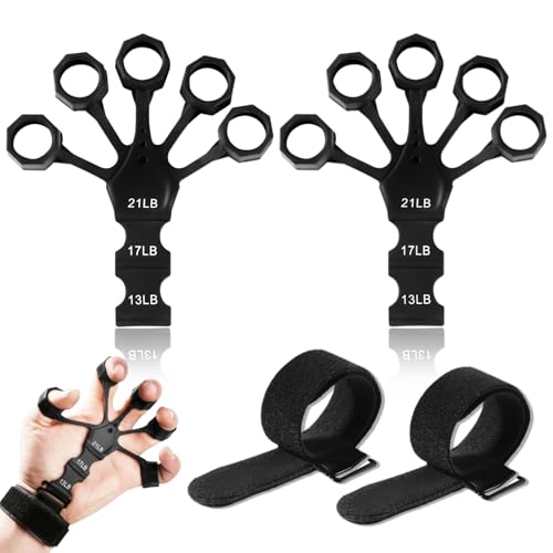 2 Stück Fingertrainer, Handtrainer Silikon, Verstellbarer Finger Extensor Exerciser, Handgriffverstärker für Verbesserte Finger- und Handgelenkskraft von unillea