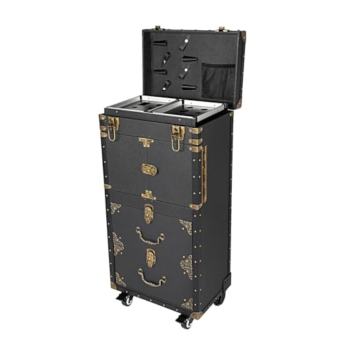 Vintage Trolley Friseur Werkzeugkasten Reisekoffer Arbeitswagen Kosmetik Professionell Salon Rollwagen Kosmetikkoffer Friseurkoffer Schminkkofferdamen Mit Make-Up Koffer Beauty Case 4-Tier von unkonwcy