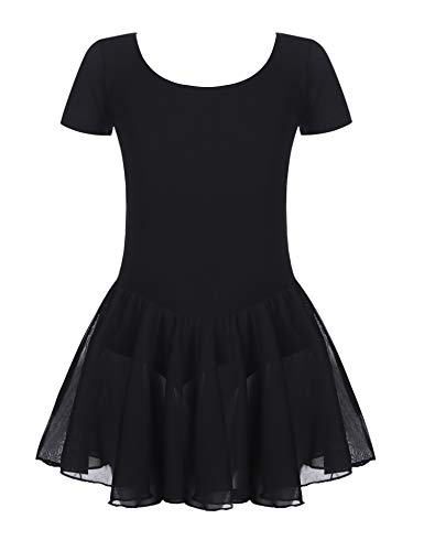 Untlet Ballettkleid Mädchen Kinder Kurarm Ballettanzug Ballett Trikot Kurzarm Body mit Chiffon Wickelrock Kinder Ballettkleidung Tanzkleid Tanzbody,Schwarz,150 Untlet Ballettkleid Mädchen Kinder Kurarm Ballettanzug Ballett Trikot Kurzarm Body mit Chiffon Wickelrock Kinder Ballettkleidung Tanzkleid Tanzbody,Schwarz,150 von untlet