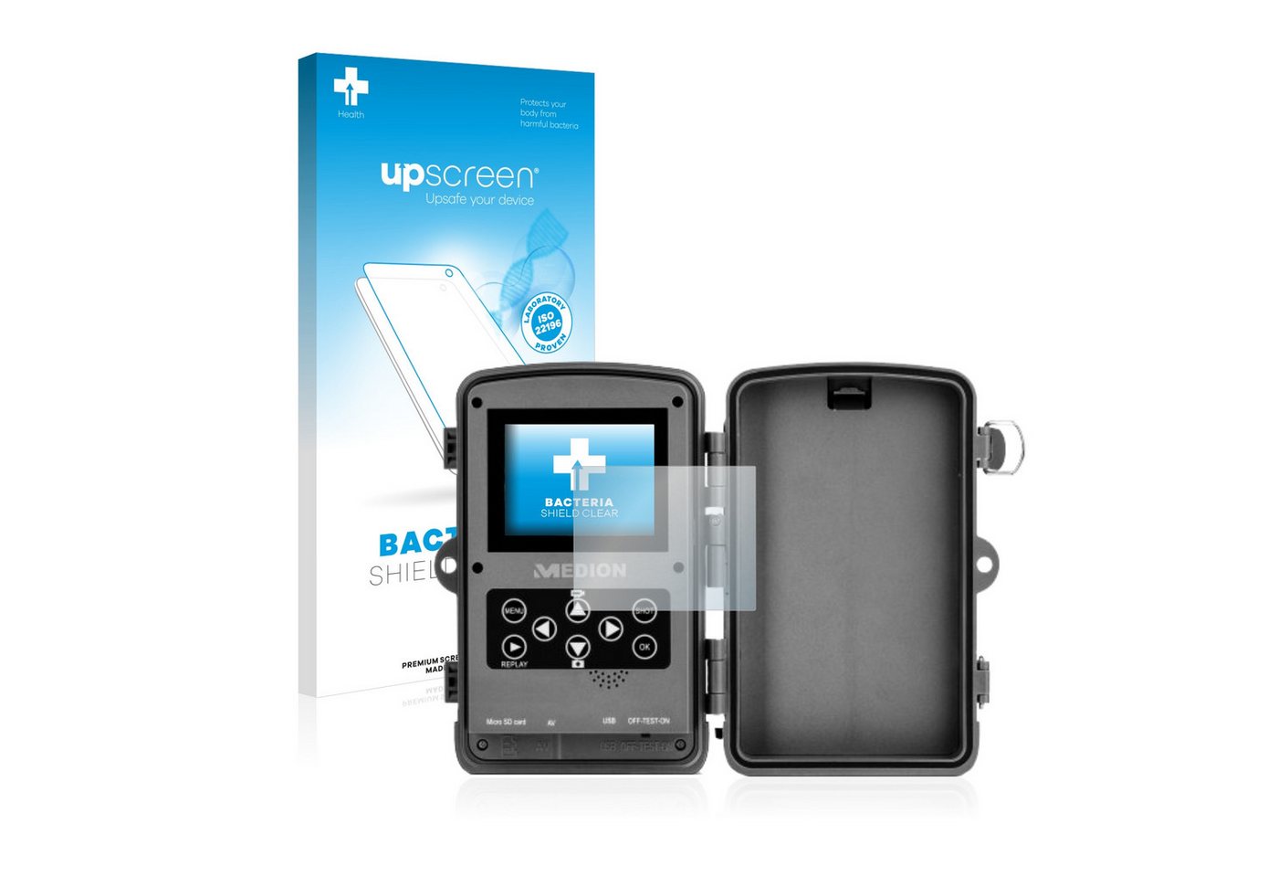 upscreen Schutzfolie für MEDION Wildkamera S49119 (MD 87396), Displayschutzfolie, Folie Premium klar antibakteriell von upscreen