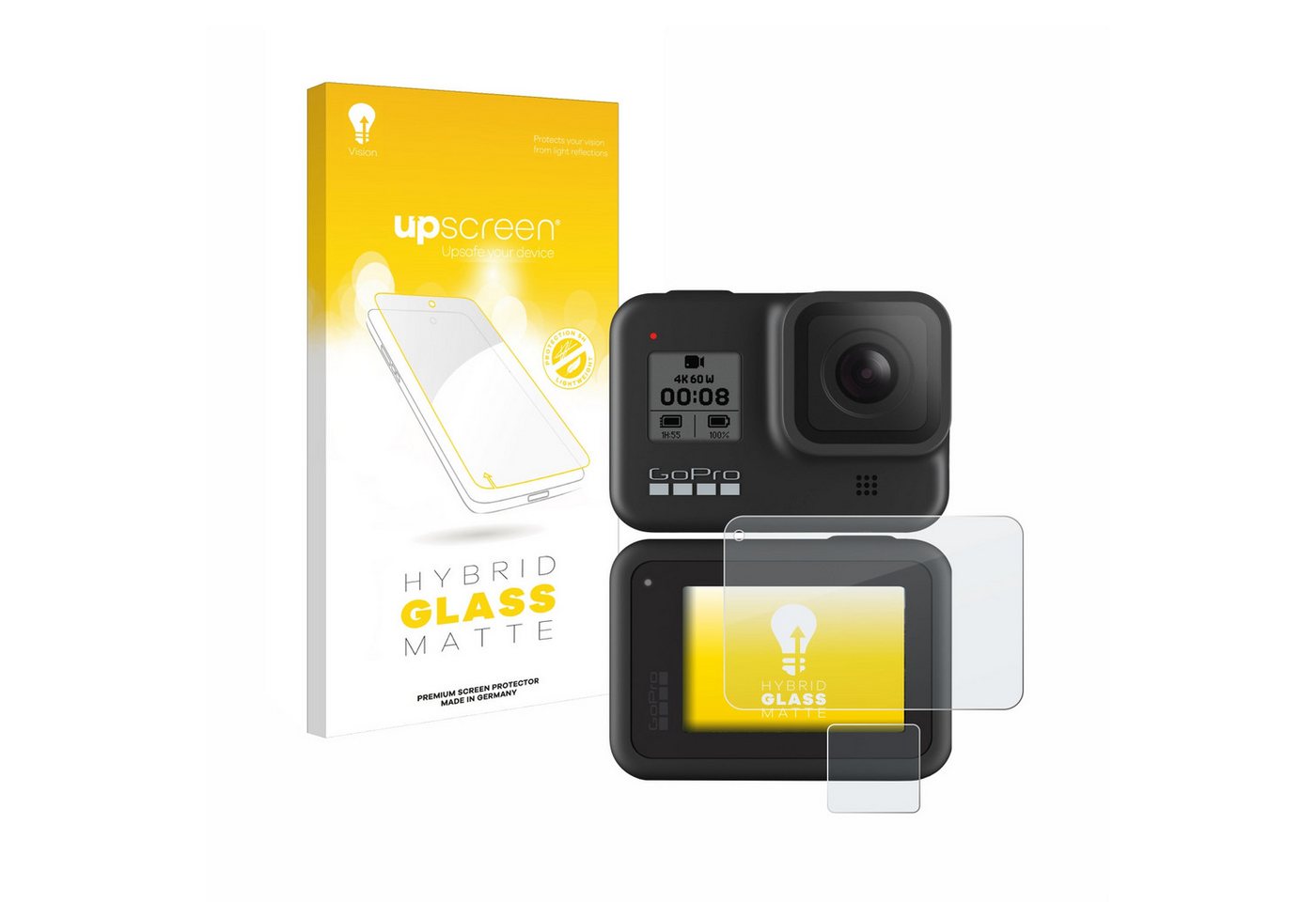 upscreen flexible Panzerglasfolie für GoPro Hero 8 Black, Displayschutzglas, Schutzglas Glasfolie matt entspiegelt von upscreen