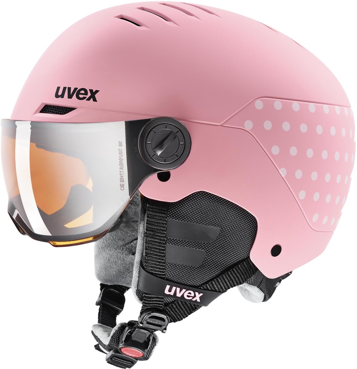 uvex Rocket Jr. Visor Kinderskihelm (Größe: 51-55 cm, 50 pink confetti mat) von uvex