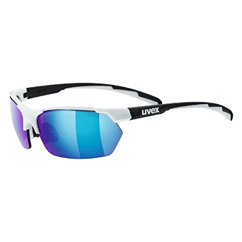 uvex sportstyle 114 - Outdoorbrille für Damen und Herren - verspiegelt - inkl. Wechselscheiben in den Filterkategorien 0, 1 und 3 - white black matt/blue - one size von uvex