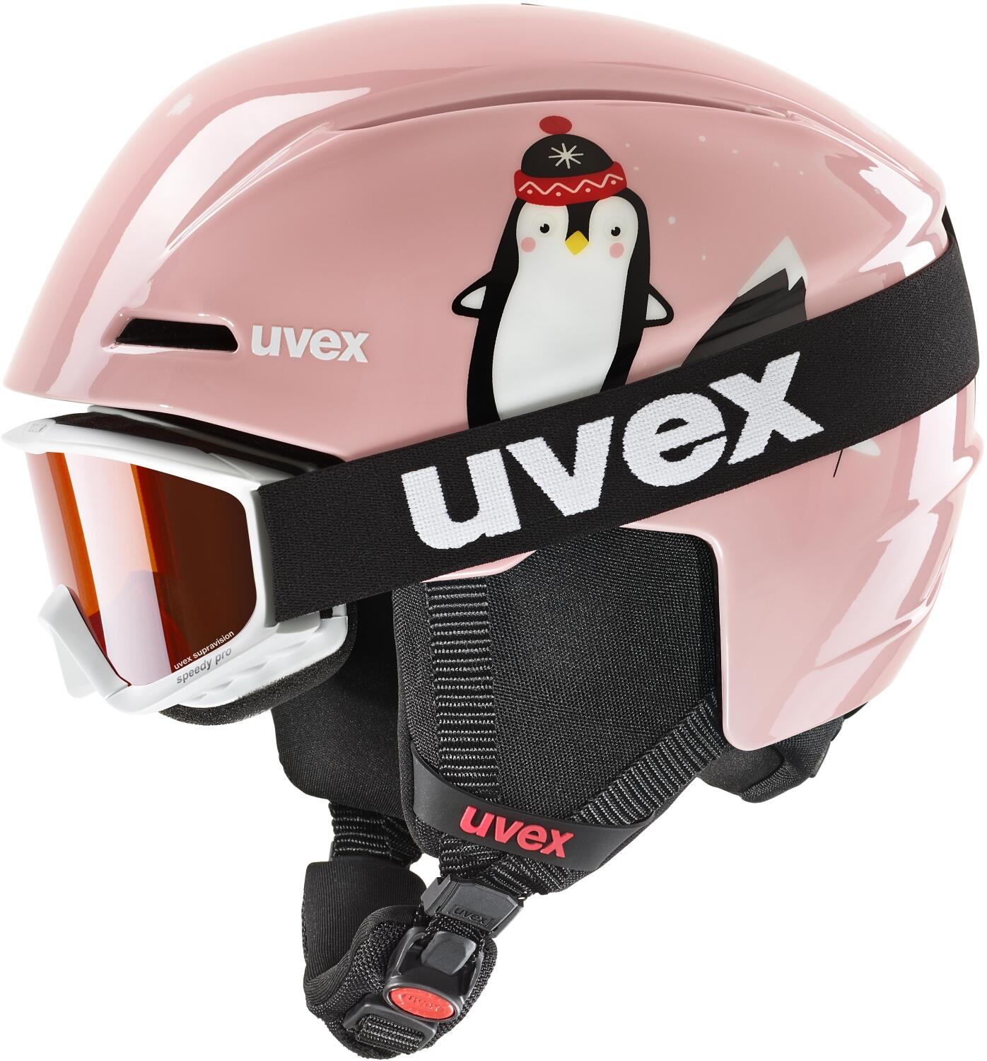 uvex Viti Kinder Skihelm Set (51-55 cm, 12 pink penguin) von uvex