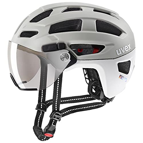uvex finale visor - sicherer City-Helm für Damen und Herren - mit Visier - inkl. LED-Licht - sand - white matt - 52-57 cm von Uvex