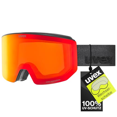 uvex lace ATTRACT - Skibrille für Damen und Herren - Filterkategorie 2 - beschlagfrei - schwarz matt dl/FM rot-orange - one size von uvex