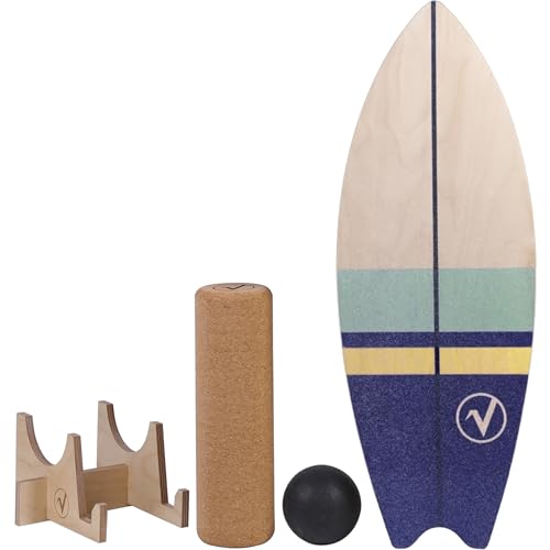 valuents Balance Board aus Holz in Surfboard Form inkl. Rolle für Neuromuscular Response Training +Plus: Halterung & Ball von valuents