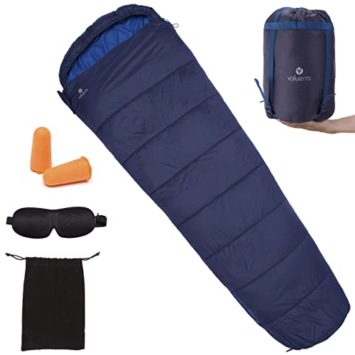 valuents Outdoor Schlafsack 215cm– Ultraleicht und warm mit Mikrofaser Füllung: 3-4 Jahreszeiten (300gsm) – kleines Packmaß +Plus: Schlafmaske & Ohrstöpsel von valuents