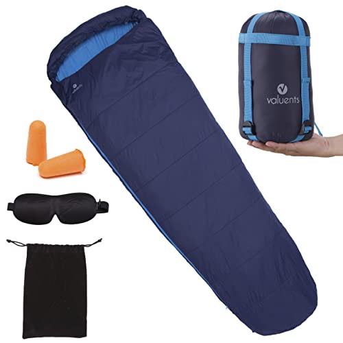 valuents Outdoor Schlafsack 215cm– Ultraleicht und warm mit Mikrofaser Füllung: Sommerschlafsack (100gsm) – kleines Packmaß +Plus: Schlafmaske & Ohrstöpsel von valuents