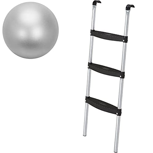 valuents Trampolin Leiter – Silber – zum Einhängen – 110 cm hoch mit 3 extra Breiten Stufen +Plus: 1 Pilates/Yoga-Ball von valuents