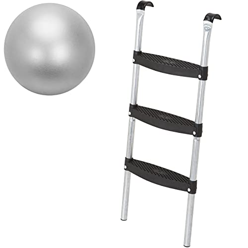 valuents Trampolin Leiter – Silber – zum Einhängen – 86 cm hoch mit 3 extra Breiten Stufen +Plus: 1 Pilates/Yoga-Ball von valuents