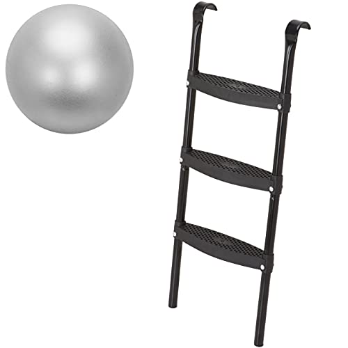 valuents Trampolin Leiter – schwarz – zum Einhängen – 86 cm hoch mit 3 extra Breiten Stufen +Plus: 1 Pilates/Yoga-Ball von valuents