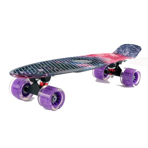 Vanpro 55,9 cm Skateboards, komplettes Mini-Cruiser, Retro-Skateboard für Kinder, Jungen, Jugendliche, Anfänger (violetter Sternenhimmel) von vanpro