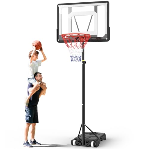 Basketballkorb Outdoor Kinder Basketball ständer: 150-210 cm Höhenverstellbar Basketballständer mit 80x60 cm bruchsichere Rückwand, Vergrößerter Basis und Rollen für Kinder/Jugendliche von vcloo