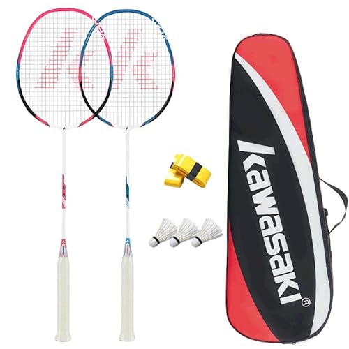VICLEO Kawasaki Badminton-Set, professioneller Graphit-Badmintonschläger, leicht und leistungsstark, Sport, Training & Unterhaltung, inklusive 3 Badminton-Federbällen & 2 Overgrips & Tragetasche von vicleo