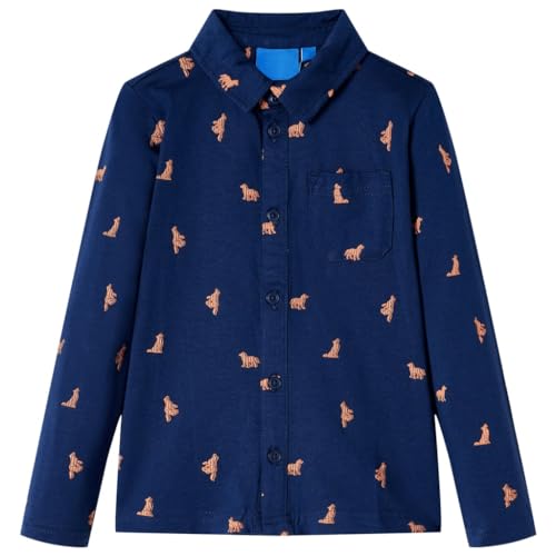 Kinderhemd Hundemotiv Kinder Hemd Langarm Shirt Kindershirt Marineblau 128 von vidaXL