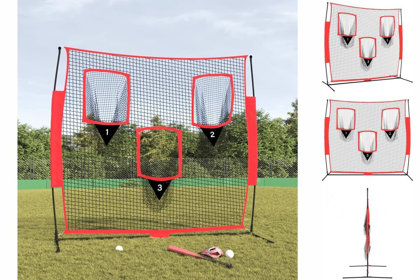 vidaXL Fußballtor Baseball-Netz Tragbar Schwarz und Rot 183x105x183 cm Polyester von vidaXL
