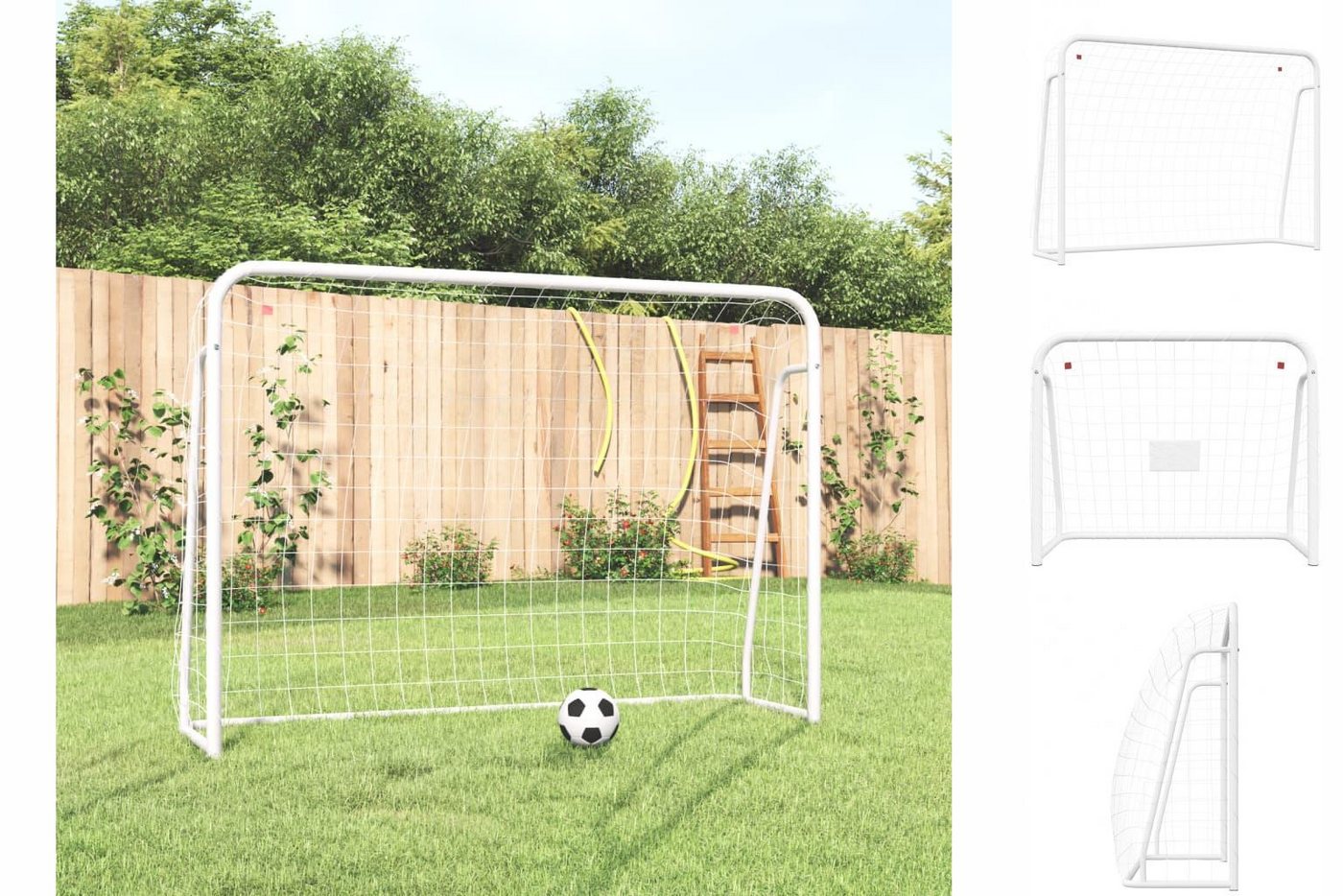 vidaXL Fußballtor Fußballtor mit Netz Weiß 214x75x152 cm Stahl Polyester von vidaXL