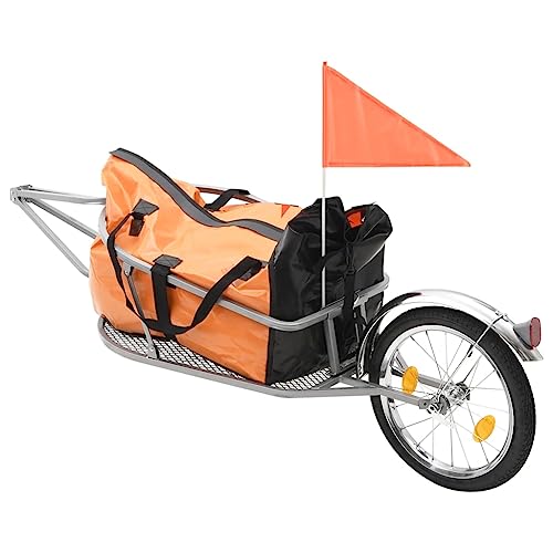 vidaXL Gepäck Fahrradanhänger mit Tasche Fahrrad Anhänger Transportanhänger Lastenanhänger Handwagen Orange Schwarz Tragkraft 30 kg Wasserdicht von vidaXL