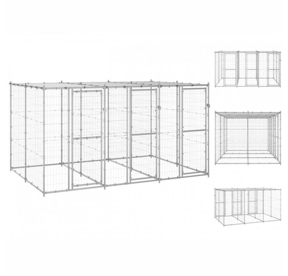 vidaXL Hundezwinger Outdoor-Hundezwinger mit Überdachung Verzinkter Stahl 7,26 m² von vidaXL