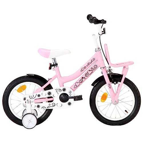 vidaXL Kinderfahrrad mit Frontgepäckträger Höhenverstellbarer Lenker Mädchenfahrrad Kinderrad Fahrrad für Kinder Mädchen 14 Zoll Weiß Rosa von vidaXL