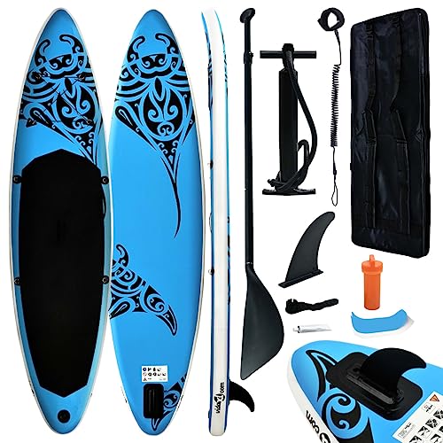 vidaXL Stand Up Paddle Board Set Aufblasbar SUP Surfboard Paddling ISUP Surfbrett Paddelboard Wellenreiter Aluminium-Ruder 320x76x15cm Blau von vidaXL