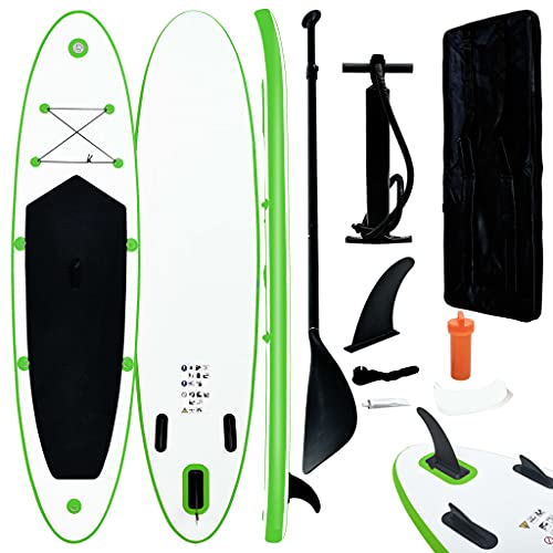 vidaXL Stand Up Paddle Board Set Aufblasbar mit Tragetasche SUP Surfbrett Surfboard Paddelboard Paddling ISUP Grün Weiß 390x81x10cm von vidaXL
